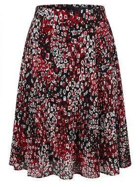 Red & Black Printed Circle Skirt with Abstract Spot Pattern